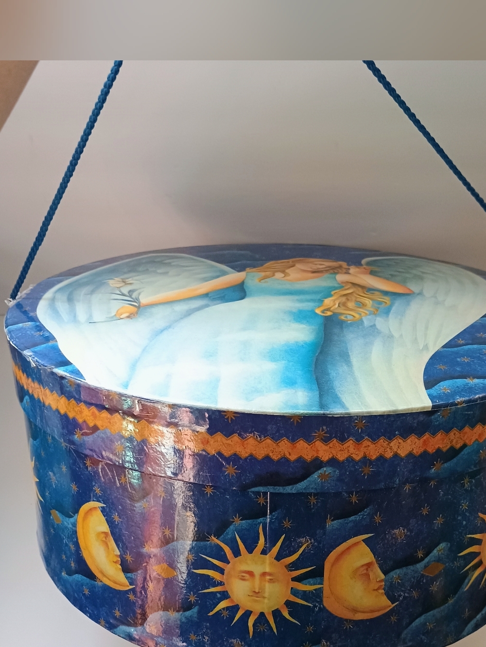 Large Vintage 90s Whimsigoth Celestial/Angel Hat Box (Sun, Moon, Stars)